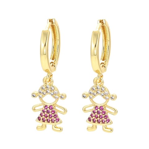 Orecchini a Goccia in Rame e Zirconia Stile Occidentale Ragazzo Ragazza Placcati Oro Argento Figura Cartoon Gioielli per Donna
