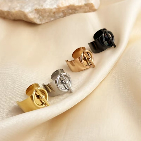 Anillo Abierto de Acero Inoxidable Minimalista para Mujer Banda Ancha Barra en T Círculo Anillo de Palanca Oro Plata Negro Joyas Ajustables