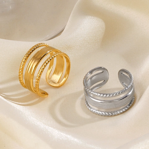 Meerlaagse Lijn Open Ring Roestvrij Staal 18K Verguld Verstelbaar Uitgehold Gedraaid Touw Minimalistische Sieraden Vrouwen