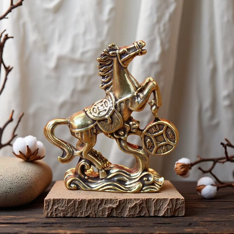 Statuina Cavallo Ottone Metallo Successo Ricchezza Statua Zodiaco Cinese Scultura Animale Vintage Arredo Scrivania Casa