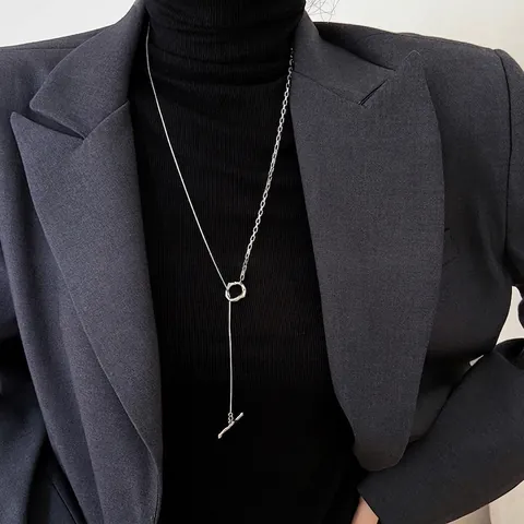 Minimalist Alloy Long Pendant Necklace For Women Y-Shaped Geometric Triangle snake bone chain sweater jewelry