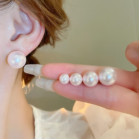Pendientes De Botón De Perlas Artificiales Rosas Redondas Elegantes Con Poste De Plata Joyería Geométrica Simple Para Mujer