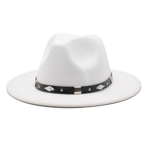 Vintage Fedora Hat Cotton Polyester Felt Wide Flat Brim Rivet Leather Band Retro British Style For Men Women