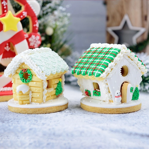 Gemusterte Weihnachts Lebkuchenhaus Ausstechformen Mini 3D Kunststoff DIY Backwerkzeug Feiertag Deko
