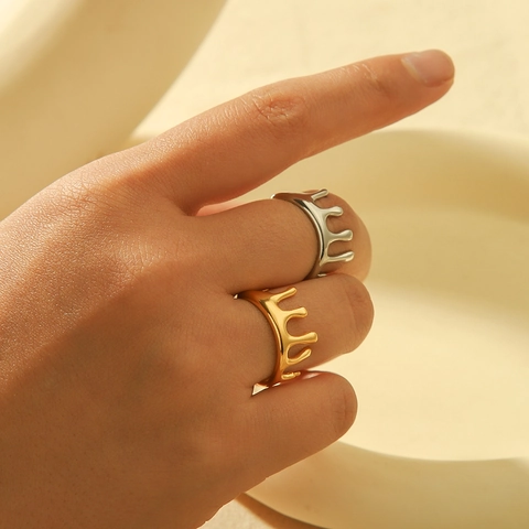 Anello Corona Di Lava Acciaio Inossidabile Metallo Liquido Irregolare Regolare Gioielli Di Tendenza