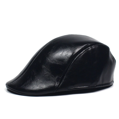 Retro PU Leather Beret Flat Cap Solid Color Glossy Windproof Newsboy Hat For Men Women British Style Vintage