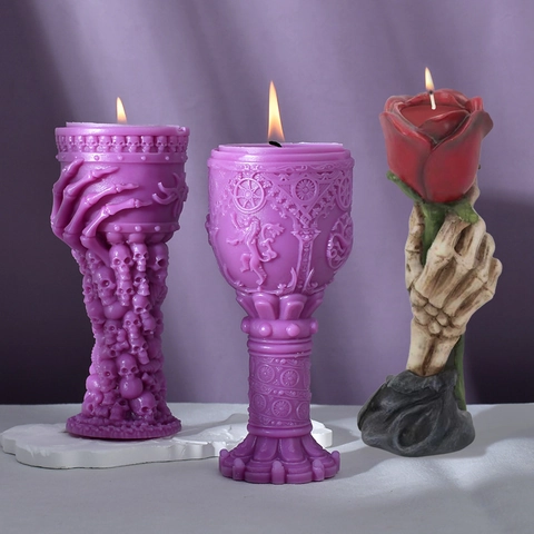 Halloween Totenkopf Kelch Silikonform Für DIY Duftkerze Gips Gothisch Skelett Hand Rose Flexibel Dekor