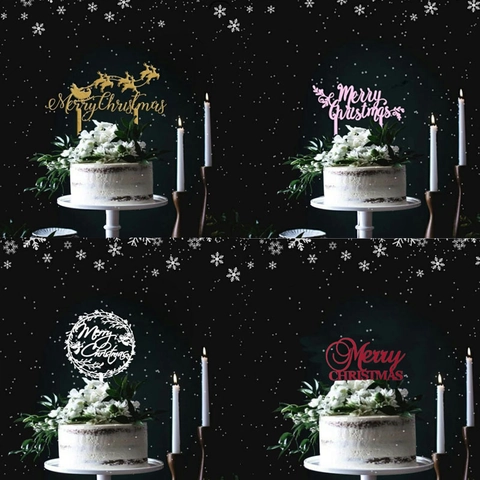 Merry Christmas Cake Topper Acrylic Reindeer Wreath Design Festive Party Dessert Decoration Accessory