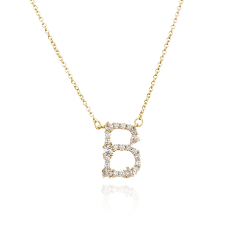 Collana Con Ciondolo Alfabeto In Rame Con Micro Pavé Di Zirconi Lettera Iniziale Placcato Oro Gioielli Donne