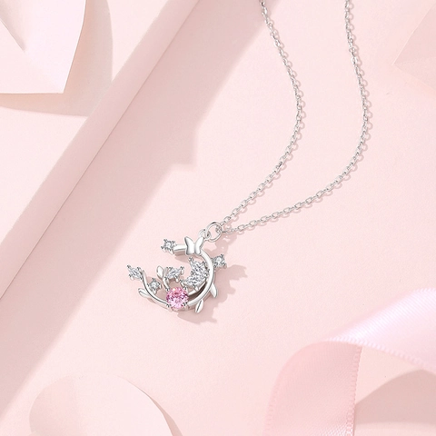 Schmetterling Mond Rebe Anhänger Halskette 925 Sterling Silber Mit Rosa Und Weißem Zirkonia Romantisches Geschenk Damen