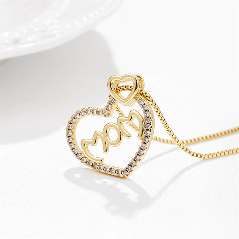 Collier Pendentif Coeur Fleur Mama Micro Pave Zircon Cuivre Plaque Or Bijoux Cadeau Fete Des Meres Pour Femmes Elegance