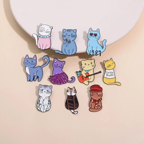 Kreative Cartoon Katze Emaille Brosche Anstecknadel Set Zinklegierung Tier Abzeichen Für Kleidung Tasche Schmuck Zubehör Süße Katze Pins