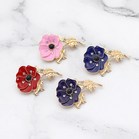 Broche de Amapola de Aleación Esmaltada Vintage con Strass Alfiler Conmemorativo para Ropa Mochila Lest We Forget Joyería
