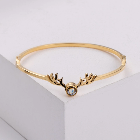 Bracciale Rigido Corna Di Cervo Acciaio Inossidabile 316 Pietra Di Proiezione Gioielli Di Moda Romantici Per Donna