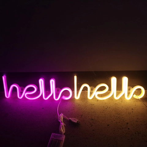 Hello Neon Sign LED Light Letter Shaped USB Battery Powered Wall Hanging Decor Creative Decorative Plastic For Room Party