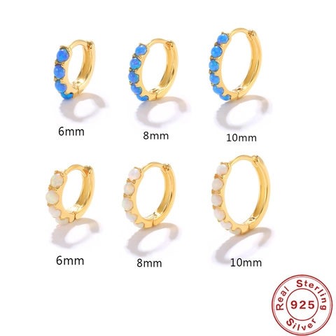 925 Sterling Silver Hoop Earrings 18K Gold Plated Round Opal Huggie Jewelry For Women Minimalist Elegant Luxury Style