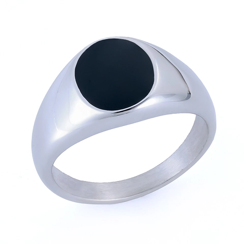Siegelring Herren Damen Edelstahl Geometrisch Quadrat Sechseck Rund Schwarz Emaille Inlay Minimalistisch Vintage Schmuck
