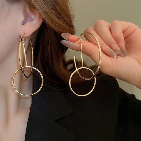 In Elkaar Grijpende Dubbele Cirkel Hoops Oorbellen Met 925 Sterling Zilveren Oorsteker Metaal Geometrisch Minimalistisch Voor Vrouwen