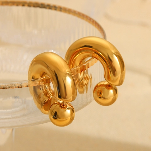 Pendientes De Botón Con Forma De C Y Bola Acero Inoxidable Geométricos Gruesos Joyas Minimalistas Para Mujer