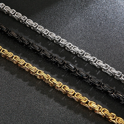 Collar De Cadena Bizantina De Acero Inoxidable Para Hombre Con Cierre De Cabeza De Dragón León Calavera Joyería Punk