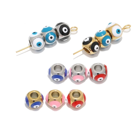 Cuentas de Ojo Turco de Acero Inoxidable Cuentas Espaciadoras de Esmalte Agujero Grande Metal para DIY Pulsera Collar Joyería Accesorio