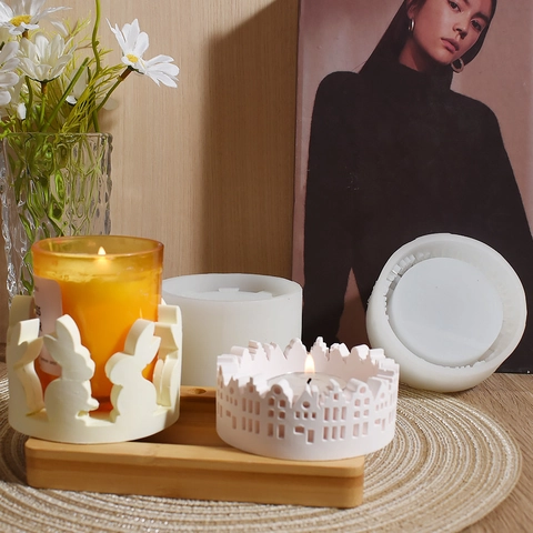 DIY Silicone Mold For Candle Holder House Rabbit Silhouette Plaster Resin Casting Home Decor Festive Crafting