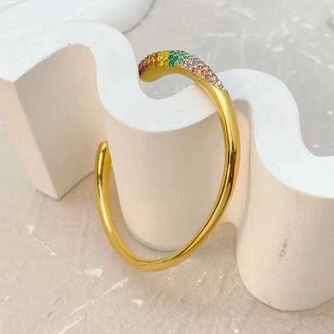 Minimalistische Roestvrijstalen Open Armring Voor Dames 18K Verguld Kunstparel Zirkonia Stapelbaar Mode Sieraden Armband