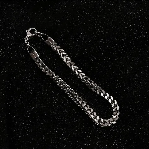 Pulsera De Cadena Franco De Acero Inoxidable Eslabón Torcido Cuadrado Joyería Hip Hop Minimalista Para Hombres Y Mujeres