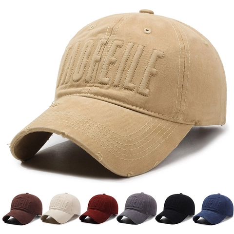 Retro Washed Cotton Baseball Cap With 3D Letter Embroidery Distressed Edges Adjustable Vintage Sun Hat For Men And Women