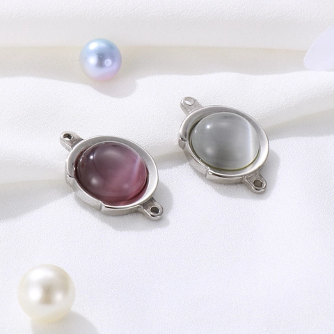 Round Cat Eye Stone Stainless Steel Jewelry Connectors DIY Necklace Bracelet Pendant Making Supplies Fashion Minimalist