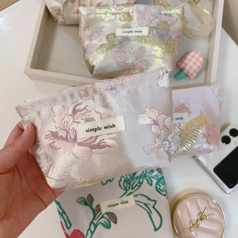 Jacquard Floral Embroidery Mini Makeup Bag Zipper Small Pouch Organizer For Lipstick Earphone Women Vintage Style