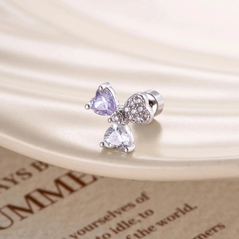 Ear Cartilage Stud Stainless Steel Cubic Zirconia Heart Butterfly Piercing Jewelry Sweet Elegant Screw Back For Women