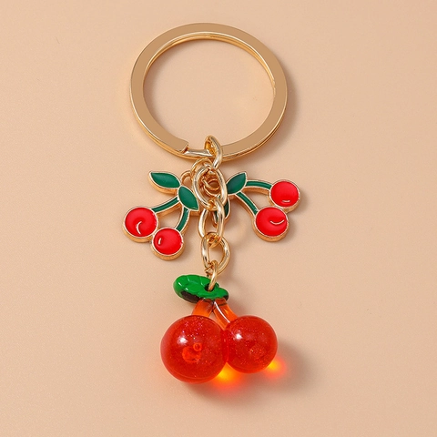 Cherry Keychain Realistic Resin Fruit Pendant With Enamel Zinc Alloy Charms For Women Girls Handbag Decor Gift