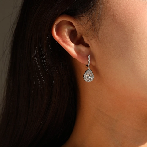 S925 Sterling Silver Waterdrop Drop Earrings For Women Elegant Exquisite Shiny Zirconia Dangle Earrings Halo Pear Cut Jewelry