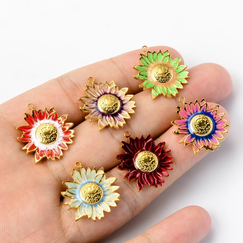 Stainless Steel Sunflower Pendants Colorful Enamel Daisy Charms For DIY Jewelry Making Earrings Necklace Accessories