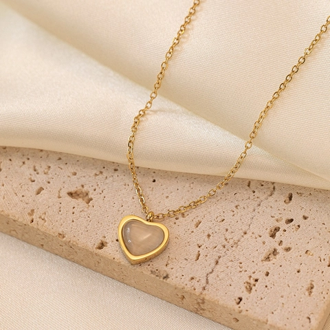 Herzform Edelstahl Achat Anhänger Halskette Und Ohrstecker Für Damen 18K Vergoldet Pendeln Schmuck