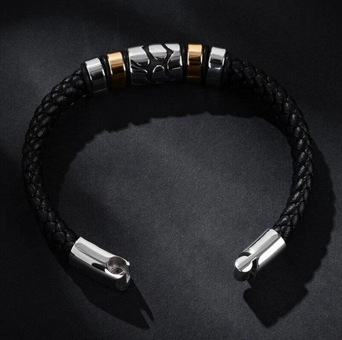 Pulsera De Cuero Trenzado Para Hombre Con Adornos De Aleación Moda Estilo Punk Joyería De Tendencia