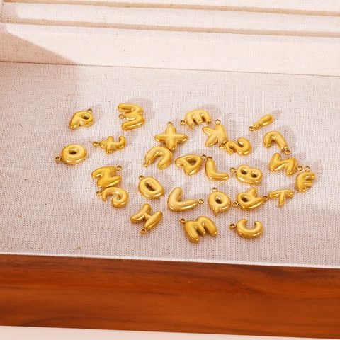 Ciondoli Con Lettera Iniziale Alfabeto Placcato Oro 18K Acciaio Inossidabile 3D Puffy Bubble Lucido DIY Gioielli