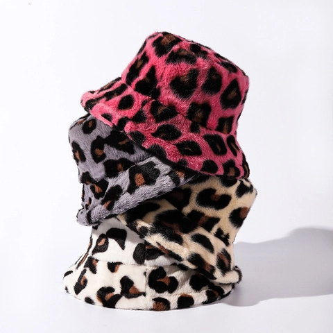 Damen Fischerhut Mit Leopardenmuster Aus Kunstpelz Herbst Winter Warm Plüsch Beckenhut Mode Leopardenmuster Winddichter Hut