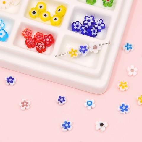 Glass Millefiori Flower Beads Flat Plum Blossom Loose Beads For Handmade DIY Bracelet Necklace Accessories Colorful Lampwork