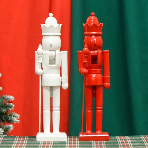 Nutcracker Soldier King Figurine Wooden Christmas Decoration Holiday Home Ornament Simple Solid Color Handcrafted