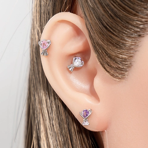Flower Bouquet Ear Cartilage Studs Titanium Steel Copper Zircon Piercing Jewelry Screw Flat Back Helix Tragus Fashion