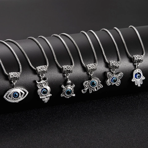 Κολιέ Με Μενταγιόν Ζώου Evil Eye Για Γυναίκες Ασημί Κράμα Αλυσίδα Box Χέρι Hamsa Πεταλούδα Κουκουβάγια Ελέφαντας Κοσμήματα