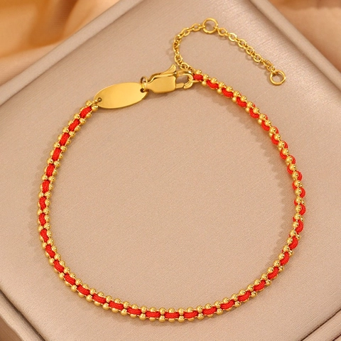 Edelstahl 18K Vergoldet Geflochtenes Seil Armband Für Damen Minimalistisch Glück Perlen Bunt Handgefertigt Schmuck Verstellbare Gliederkette Geschenk