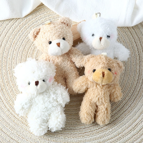 Mini Plush Teddy Bear Bunny Keychain Pendant Soft Curly Faux Fur Bag Charm Blushed Cheeks Cute Animal Gift