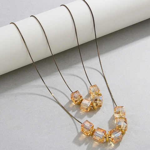 Collar Largo de Estilo Coreano para Mujer Colgante de Cubo Geométrico de Strass Cadena de Suéter Joyería de Moda Accesorio