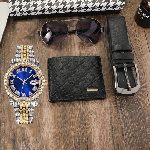 Luxury Men Gift Collection Quartz Watch Leather Wallet Belt Sunglasses Elegant Business Fashion Men Accessories Anniversary Gift
