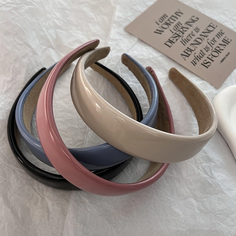 Diadema Ancha Cuero PU Brillante Aro Pelo Resina Color Sólido Simple Versátil Accesorios Para Cabello Mujer