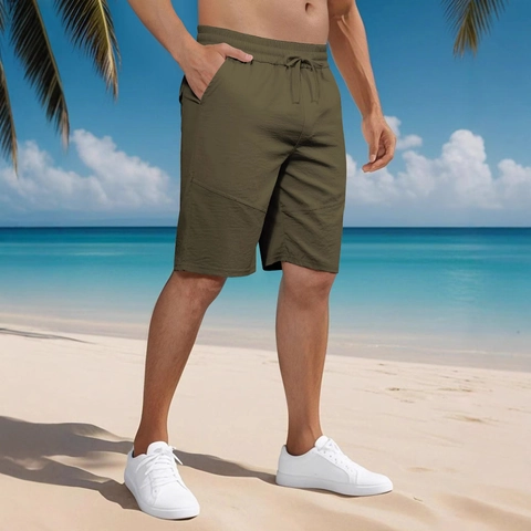 Pantalones Cortos Informales Para Hombre Cintura Elástica Cordón Verano Playa Deportes Corte Holgado Transpirable