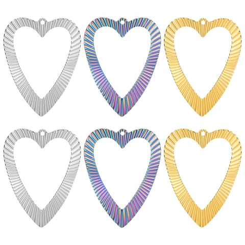 Heart Pendant Stainless Steel Ribbed Textured Hollow Wave DIY Jewelry Making Supplies Electroplated Accessories Women